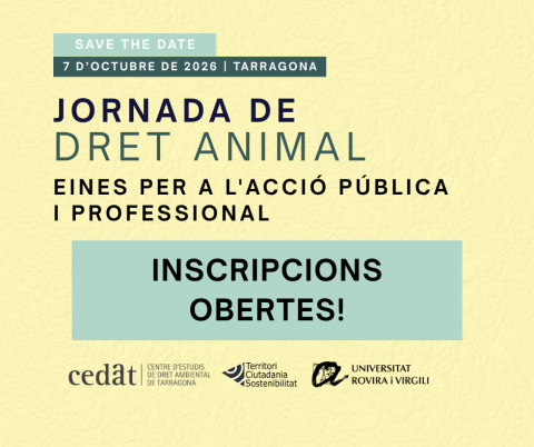 Oberta la inscripció per a la Jornada «Dret Animal: Eines per a l'acció pública i professional»