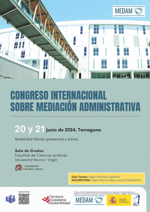 Congrés Internacional sobre Mediació Administrativa: 20 i 21 de juny de 2024 a Tarragona