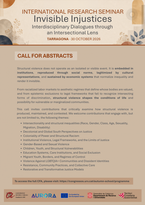 Registration and Call for Abstracts | Autumn School & International Research Seminar on Invisible Injustices